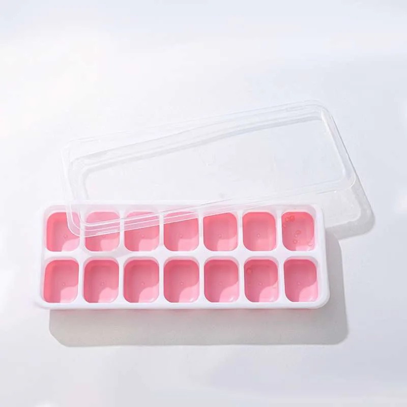 Cetakan Es Batu Silikon 14 Kotak + Tutup Ice Cube Tray Silikon Elastis