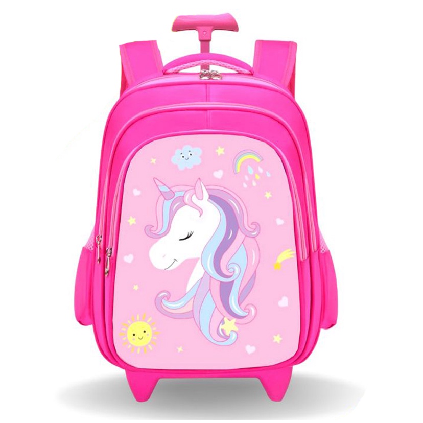 Tas Ransel Troli Anak Perempuan SD Karakter Unicorn Tas Sekolah Import Ransel Troly 3D Emboss Tas Anak Cewe SD Timbul