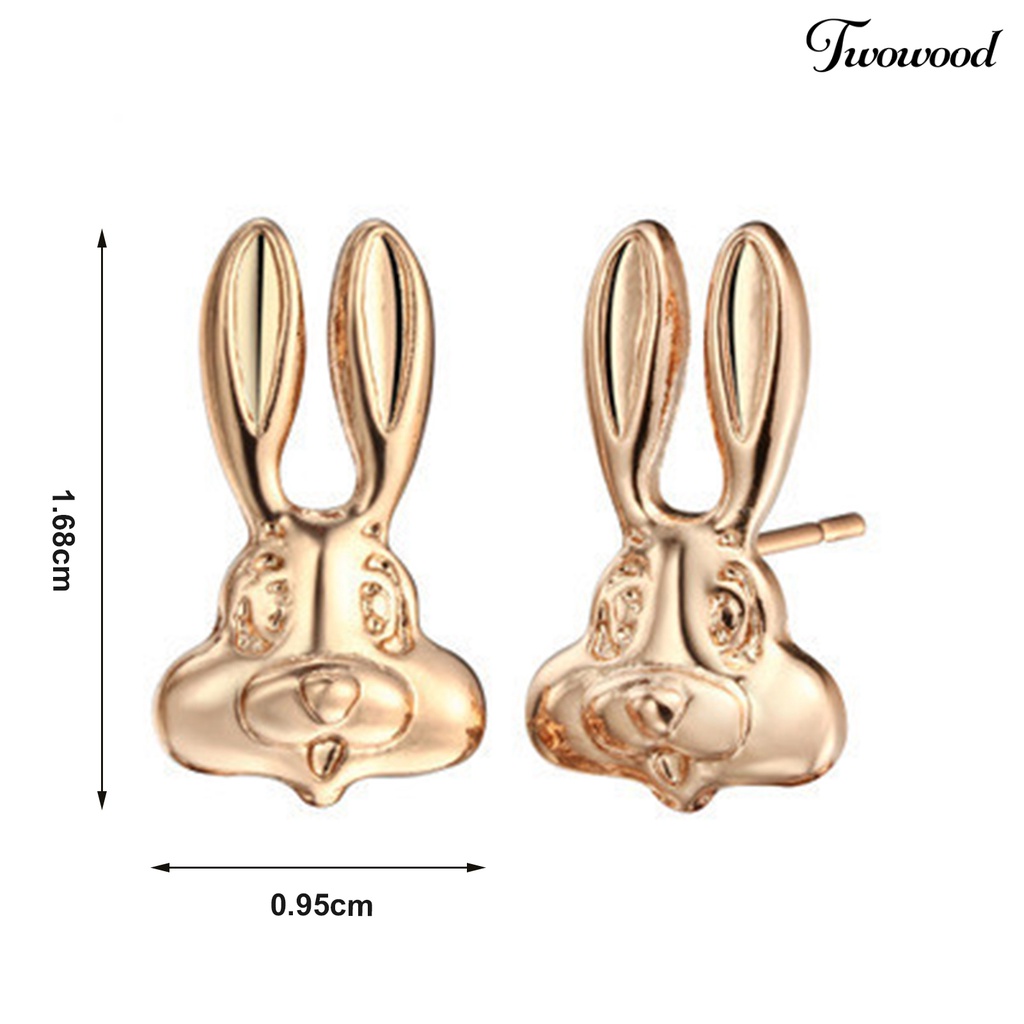 Twowood 1pasang Anting Stud Bersinar Pengerjaan Halus Kartun Bentuk Hewan Electroplating High Gloss Berdandan Perhiasan Perempuan Indah Kelinci Stud Earrings Untuk Pacaran