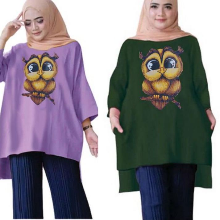 Baru  Baju Tunik Wanita Jumbo XXL LD 130 Cm Tangan 3/4 Bahan Kaos . Atasan Wanita Oversize Tunik Dew