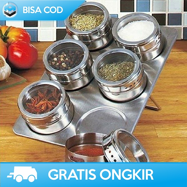 TEMPAT BUMBU MAGNETIK WADAH PENYIMPANAN GARAM GULA LADA SPICE JAR C121