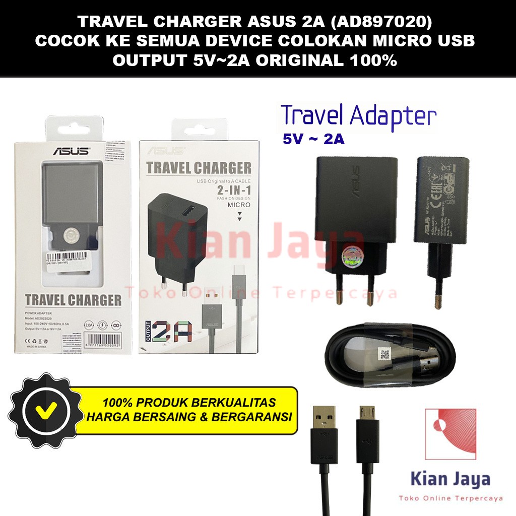 [Garansi 100% Ori] Travel Charger Asus 2A Micro USB Cable Casan Adaptor Adapter Charge Hp Ori