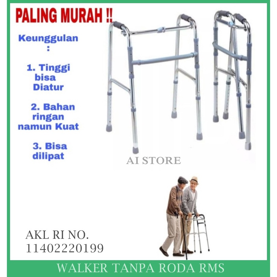 Tongkat Jalan Walker Standard Tanpa Roda Alat Bantu Jalan OrangTua Lansia/Walker Tanpa Roda RMS Alat Terapi Stroke