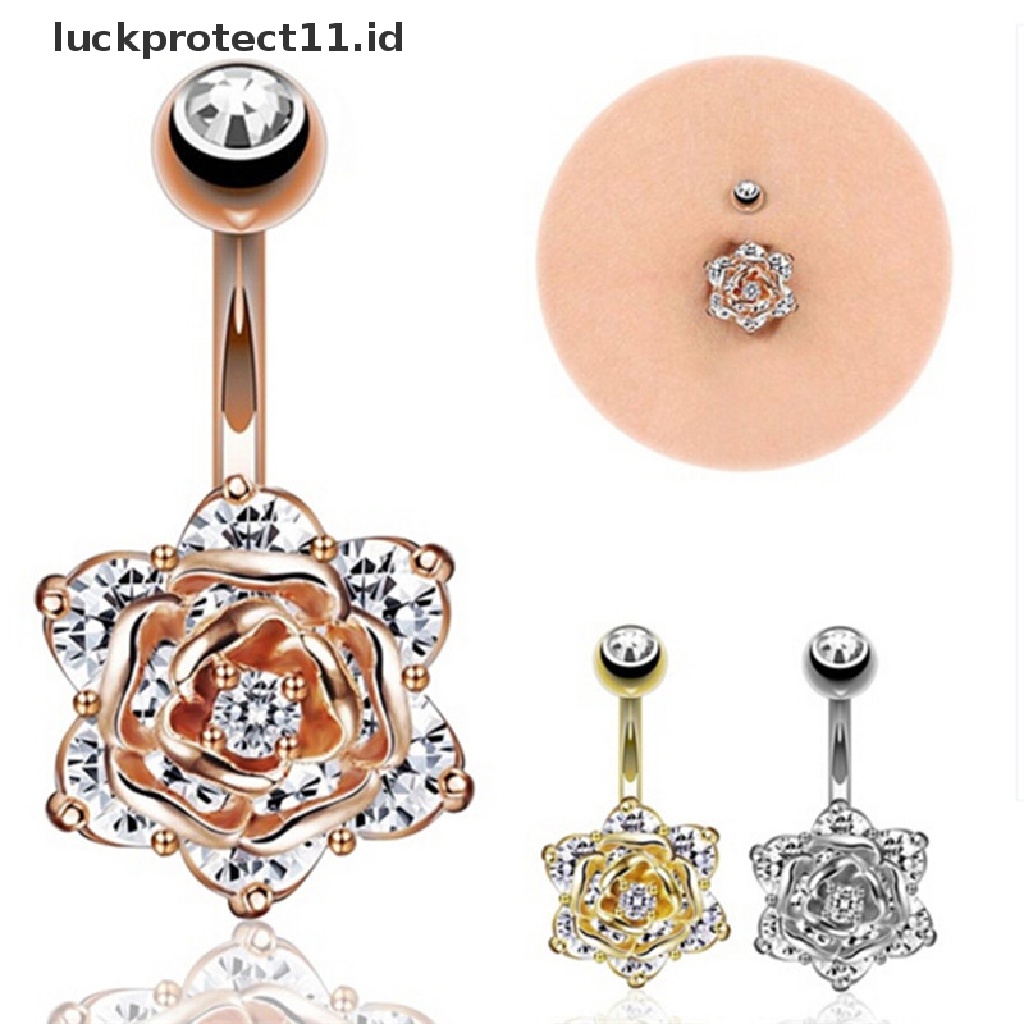 /Fashion Hot// Fashion// Kristal Zirkon Bunga Menjuntai Pusar Pusar Pusar Cincin Bar Perhiasan Tubuh.