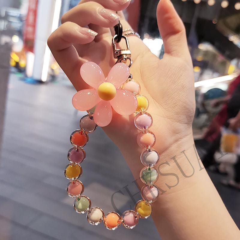 Telepon Lanyard Portabel Ins Handmade Manik-Manik Kristal Lanyard Pergelangan Tangan Kabel Warna-Warni Manik-Manik Bulat