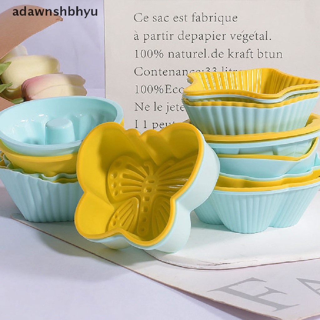 Adawnshbhyu 2Pcs Cetakan Cup Kue Silikon 3D Bulat Hati Bentuk Persegi Cake Cup Muffin Cupcake ID