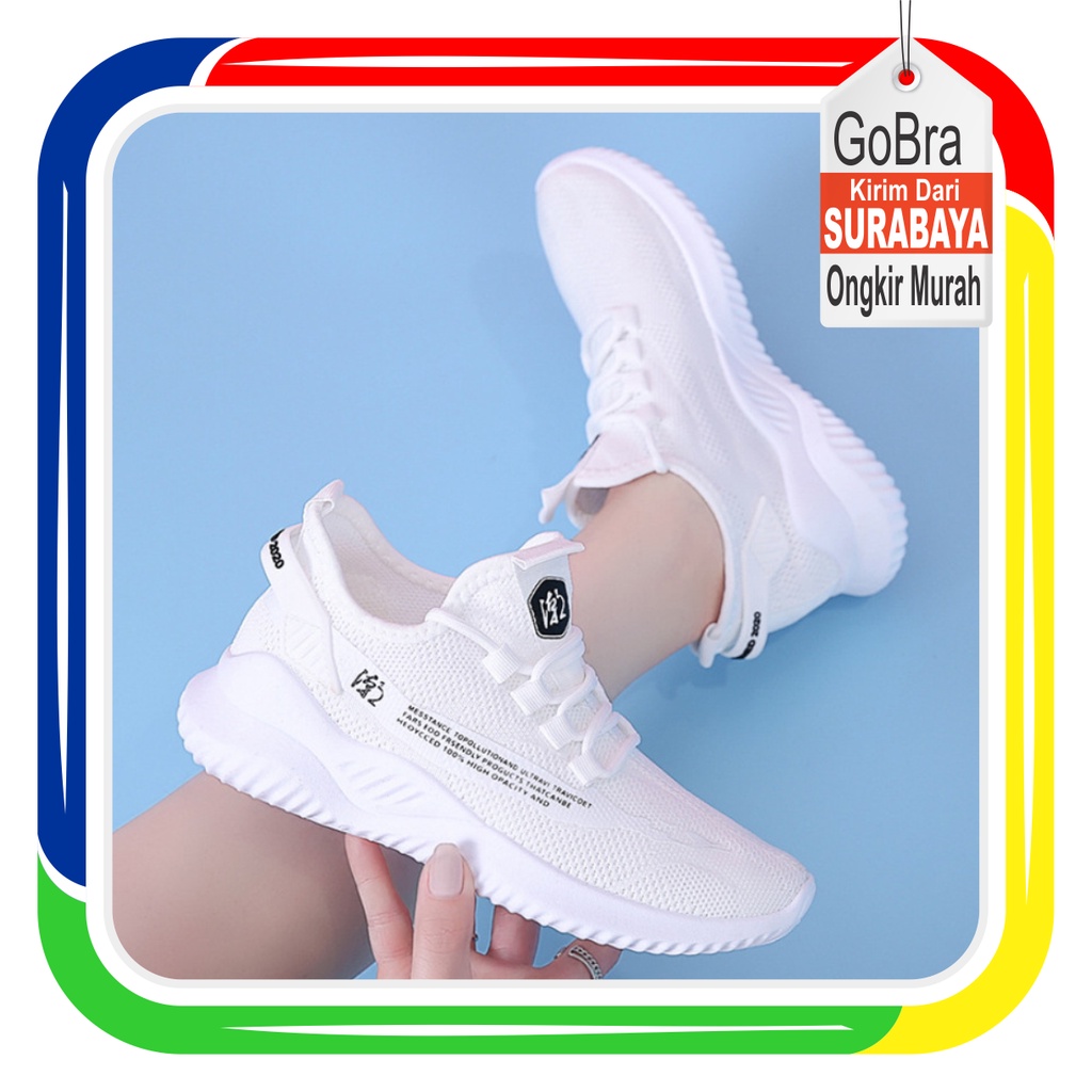 Gobra ♕ SEP018 (Tanpa Kotak) Sepatu Sneakers Wanita Simple Sporty Model Korea Fashion Casual Sport Santai Olahraga Import