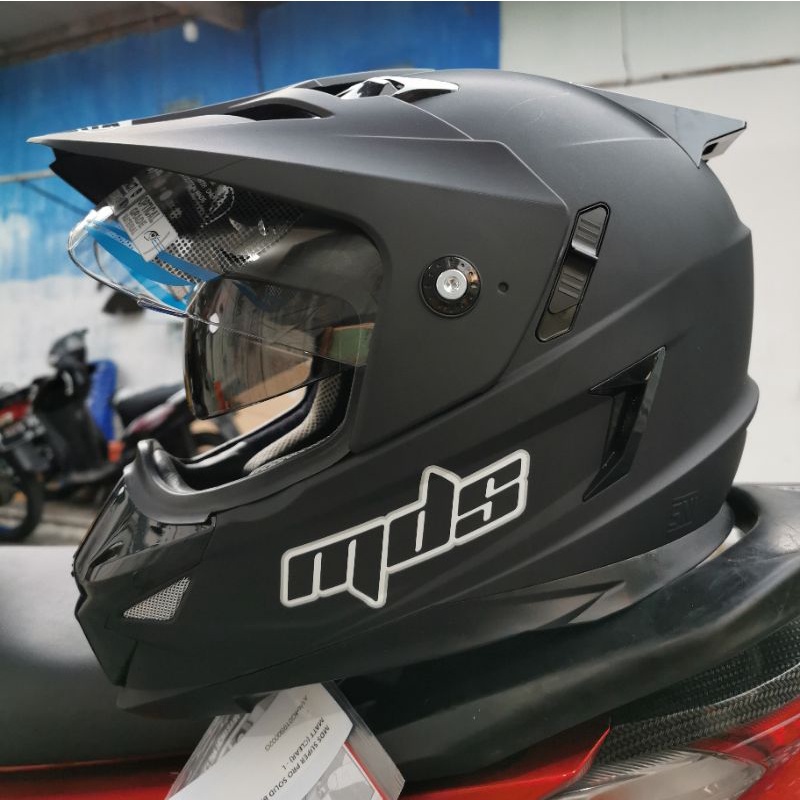 HELM MDS SUPER PRO BLACK DOFF DOUBLE VISOR HELM TOURING MDS SUPERMOTO HITAM DOFF MDS SUPER MOTO SNI