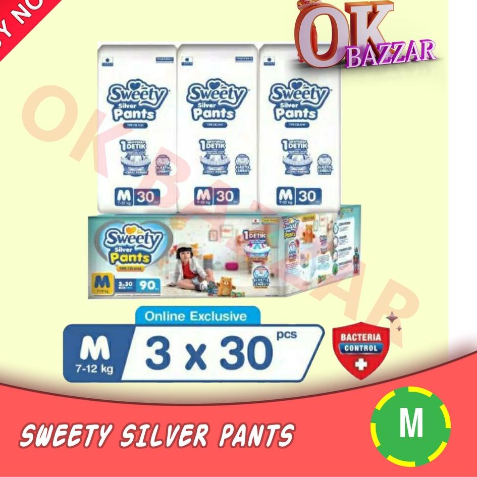 (M-Z-Q-✪) SWEETY SILVER PANTS S96 M90 L84 XL78 XXL72 3 pack/dus (online exlusive) murah