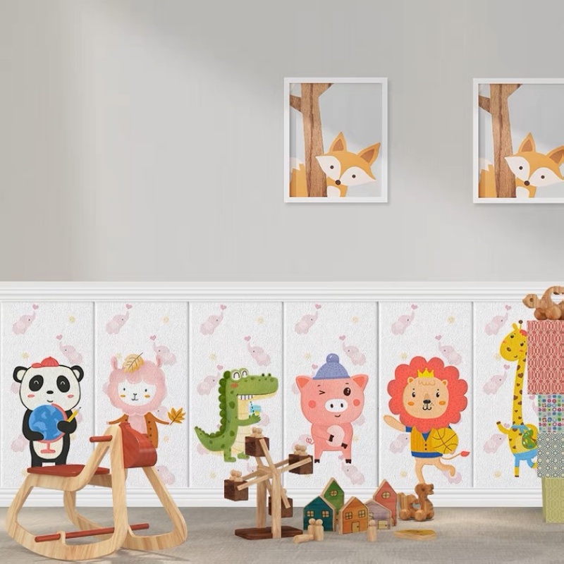 Busa Lembut Anti-Tabrakan Stiker Dinding 3D Kartun Hewan Wallpaper Tahan Air Panas Insulated Wall Paper Cuttable Self-adhesive Wallsticker Untuk Kamar Anak Tk Ruang Bermain