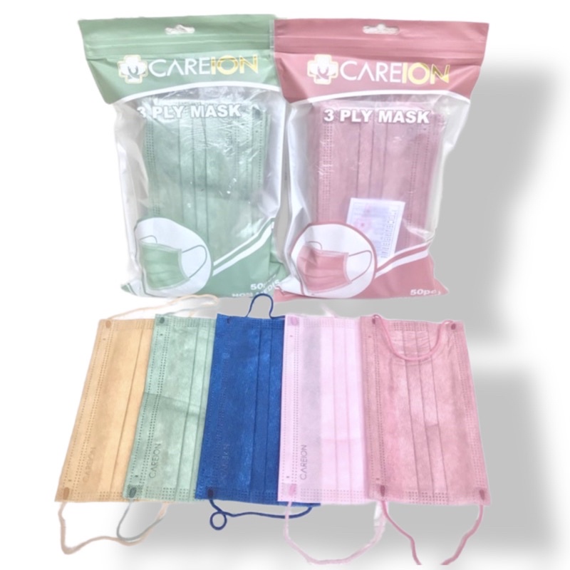 Careion Disposable Face Mask 50's | Dispo Careion Pro Masker Hitam Putih Earloop