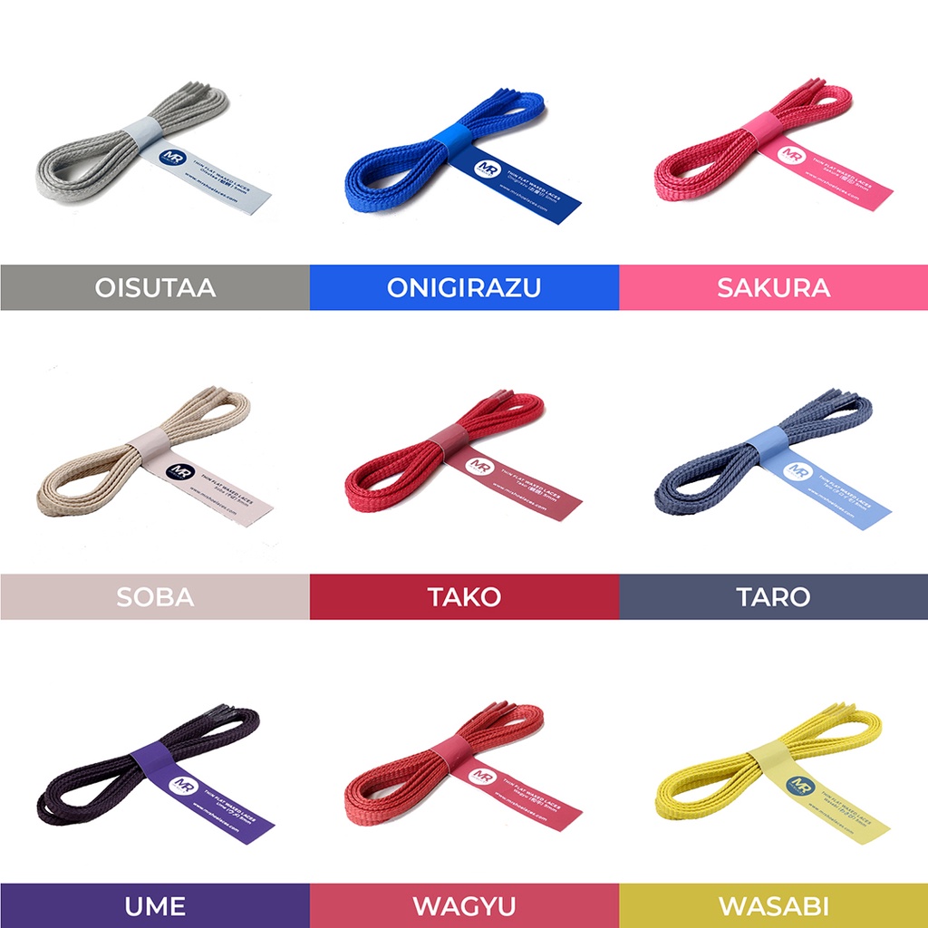 Tali Lilin Gepeng Kecil (Thin Flat) 150cm Variasi Warna untuk Sepatu Sneakers