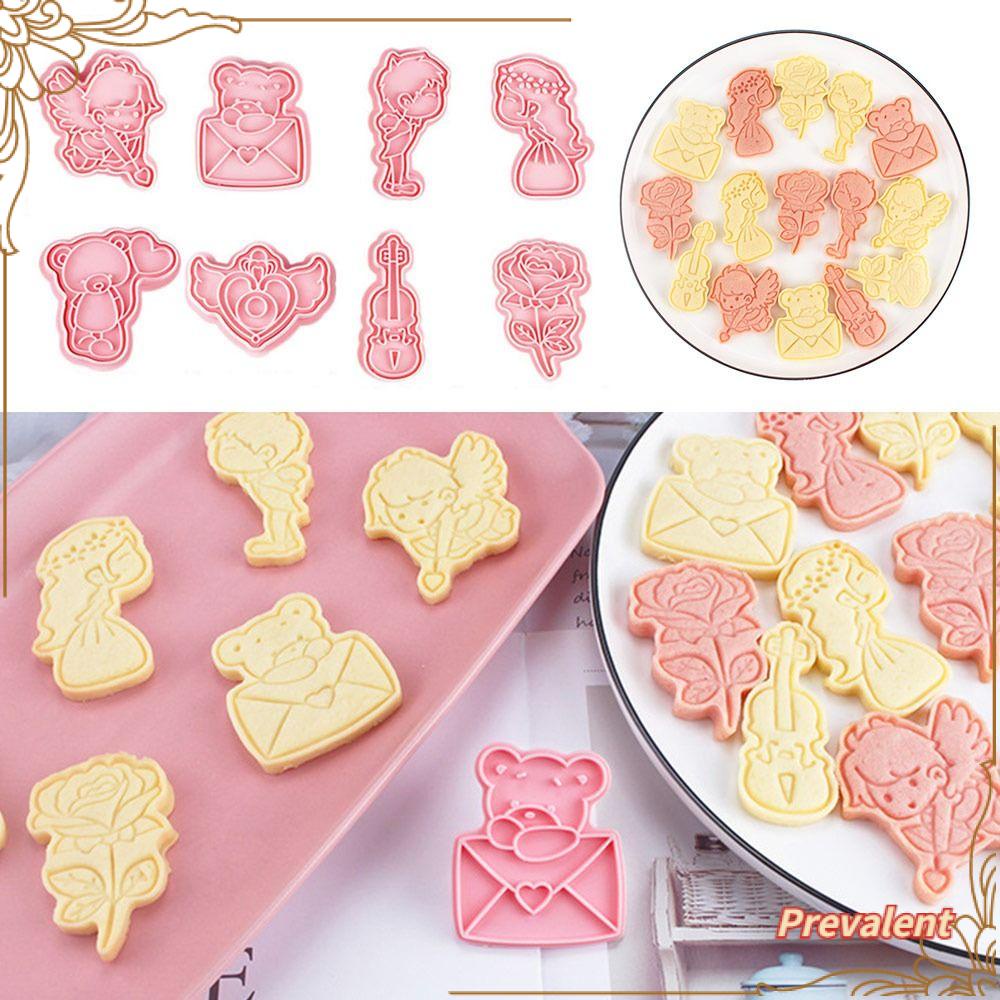 Preva 8pcs/set Hari Valentine Pastry Decorating Plunger Gitar Cupid Cetakan Kue Plastik Cookie Cutter