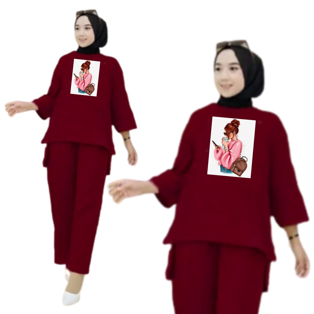 Setelan Kaos Wanita Dewasa Oversize Ld 130 cm Terbaru 2023 Viral Gambar DTF Bahan Kaos Babyterry Tangan 3/4 dan Celana Panjang One Set Wanita Dewasa Jumbo Kekinian Atasan Baju Wanita Dewasa Big Size Stelan Baju Wanita Santai Cewek MINUM KOPI