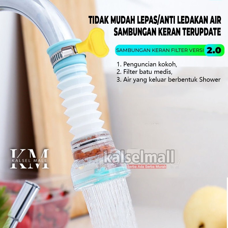 Sambungan Kepala Kran Air Fleksibel + Filter Penjernih Air Anti Splash Saringan Penyaring Keran Shower Air Elastis Praktis Bisa Diputar Saringan Kran Kipas Mini Shower Head Filter ART63