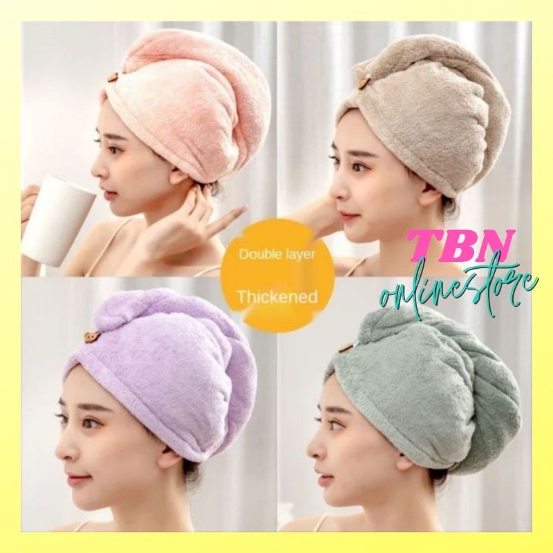 Handuk Keramas Premium Microfiber Pengering Rambut Bahan Tebal Model Kancing