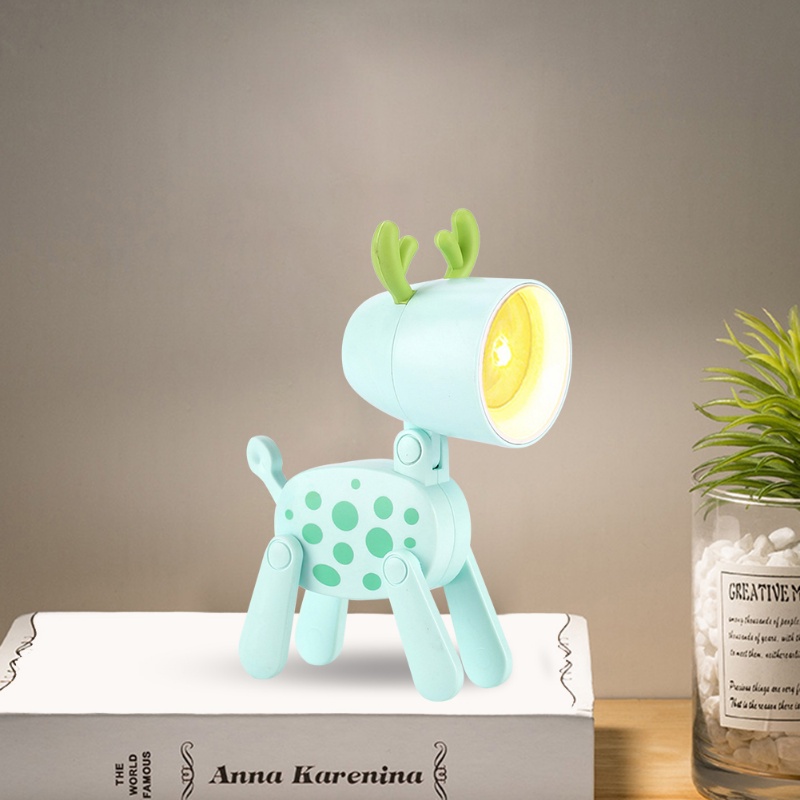 Mini Night Light Cute Tutul Rusa Lampu Meja Lipat/Kancing Baterai Power Supply Book Light Dekorasi Kamar Anak