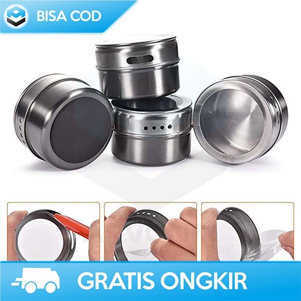 TEMPAT BUMBU MAGNETIK WADAH PENYIMPANAN GARAM GULA LADA SPICE JAR C121