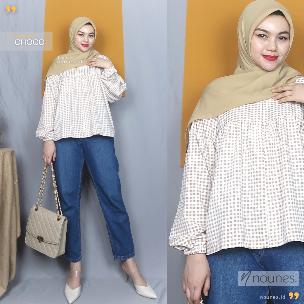 Nounes Mika Top Motif Gingham matt Woolpeach Monalisa Size M LD 100