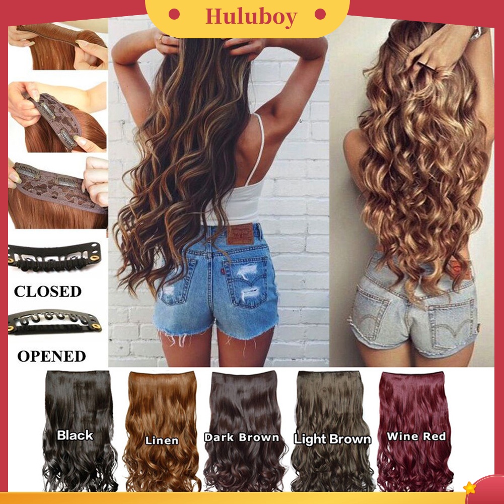 Wig Rambut Sintetis Model Panjang Keriting Gelombang Tahan Panas Dengan 5 Klip Untuk Wanita