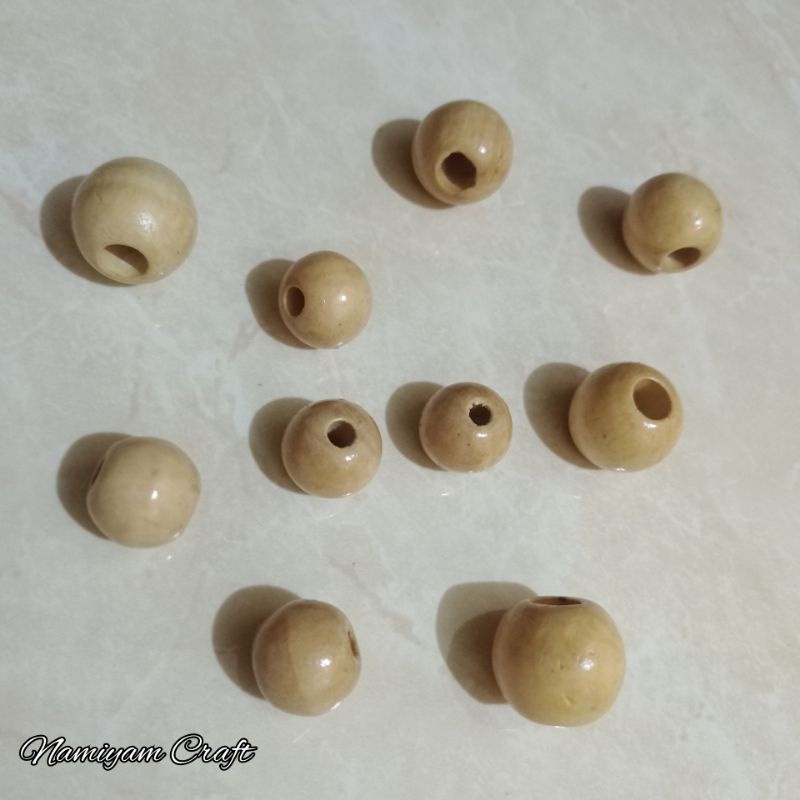 Wooden Beads Manik Kayu Bulat 1cm Krem Mote Kayu 1,5cm 2cm 2,5cm