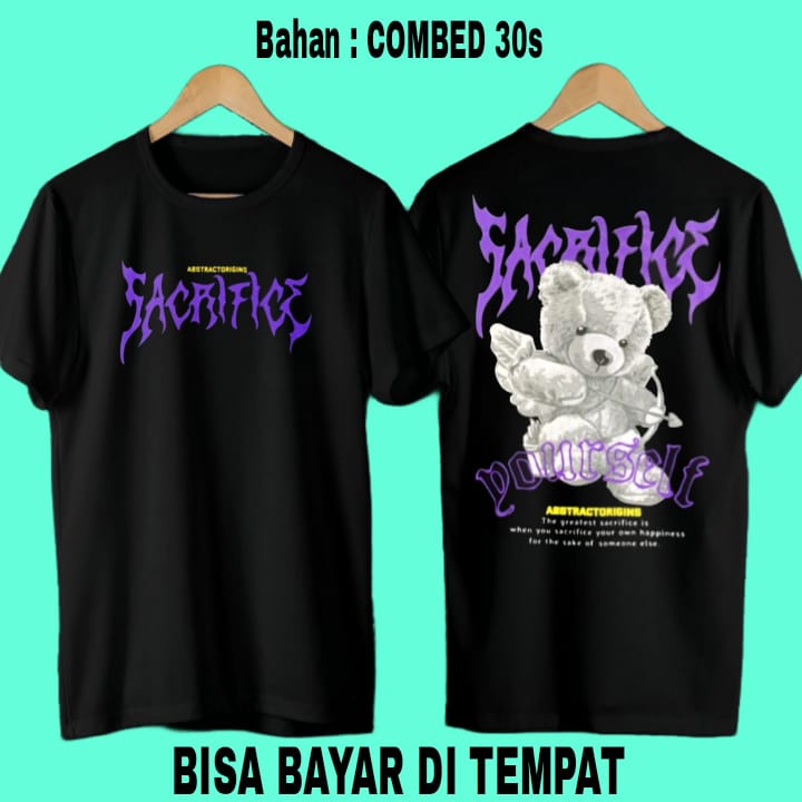 (COD) T-Shirt Kaos beruang panah ungu hitam Kaos Metal Kaos Tulisan Leher Kaos Sayap Angel Kaos Vira