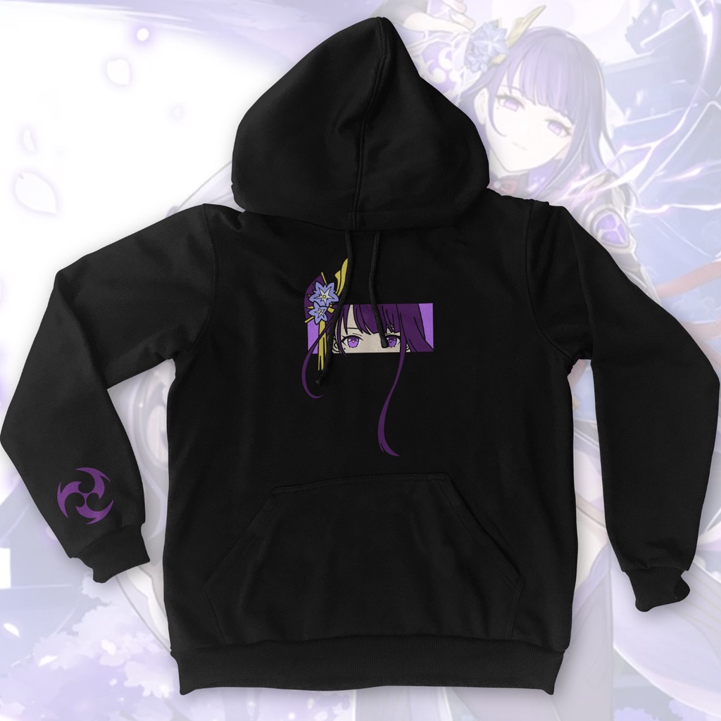 Hoodie Embroidery Raiden Shogun Black Anime Gaming Premium Unisex