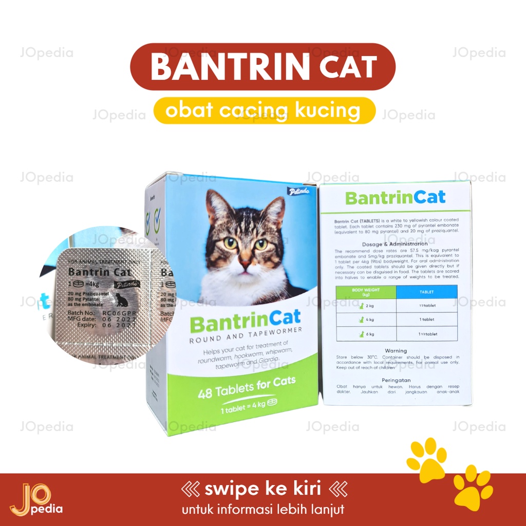 BANTRIN CAT Obat Cacing Kucing Ecer 1 Tablet bkn Drontal Catyzole