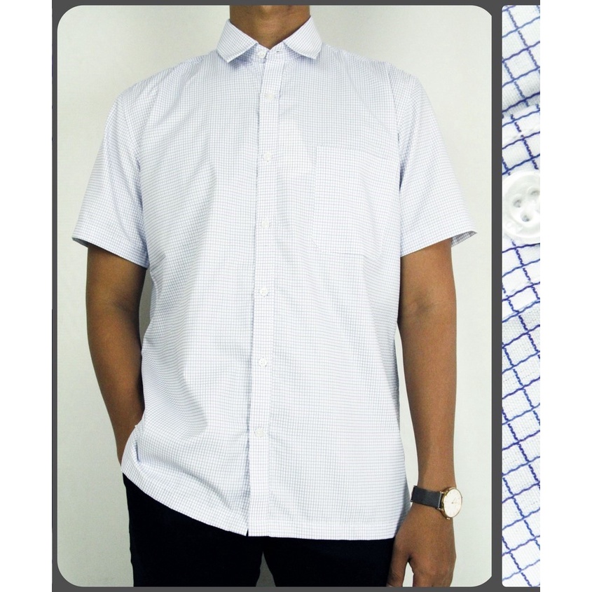 Kemeja Pria Reguler Stanley Adams Lengan Pendek Putih Motif Kotak-kotak 20 | Kemeja Branded Original 100% Matahari