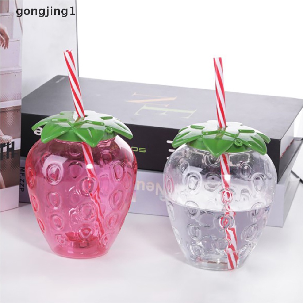 Ggg Spring Strawberry Straw Botol Air Minum Jerami portable Nanas Cangkir Plastik Untuk Musim Semi Pernikahan Baby Shower Pesta Ulang Tahun Desktop Decor ID