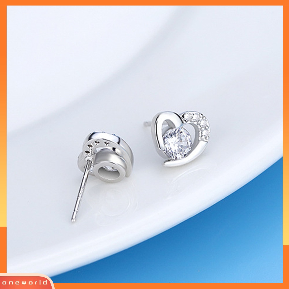 [WONE] Fashion Wanita Cubic Zirconia Hias Cinta Hati Telinga Stud Anting Perhiasan Hadiah