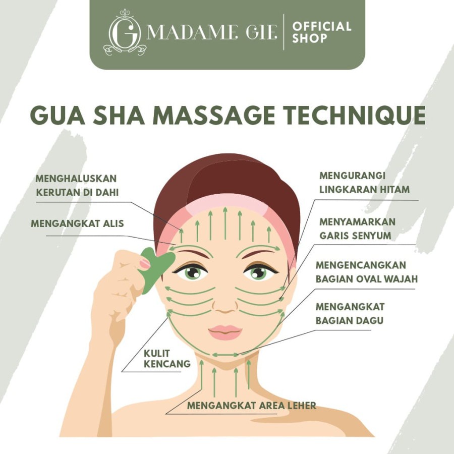 MADAME GIE FACE MASSAGER JADE ROLLER DAN GUASHA MENGENCANGKAN KULIT ALAT PIJAT WAJAH