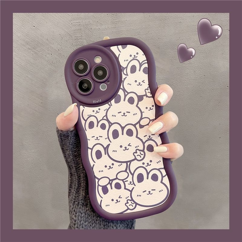 IPHONE Casing Ponsel Desain Kelinci Putih Wave Edged Purple Full Screen Kompatibel Dengan Iphone12 13 14 11 Pro Max Hhgyt