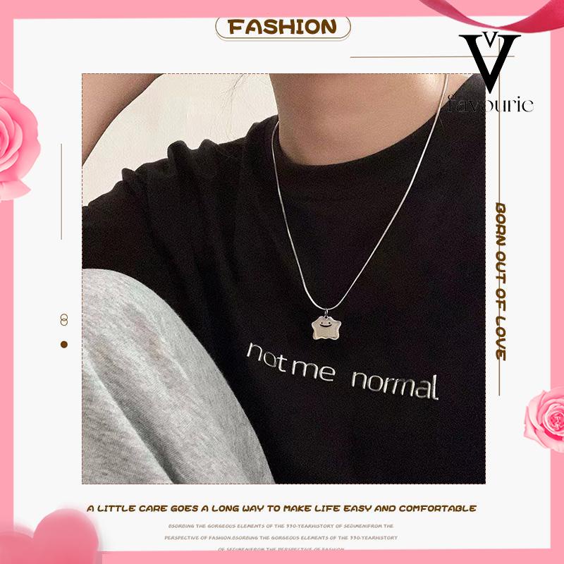 CODKalung Monster Senyum Kecil Rantai Perak Titanium Besi Retro Hip-hop Gaya Untuk Wanita/Pria-FA