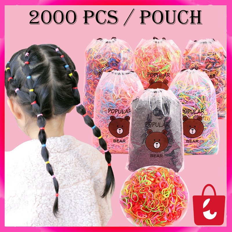 [2000PCS  +FREE POUCH] IKAT RAMBUT KARET JEPANG ANAK / IKAT RAMBUT ELASTIS / IKAT RAMBUT ANAK