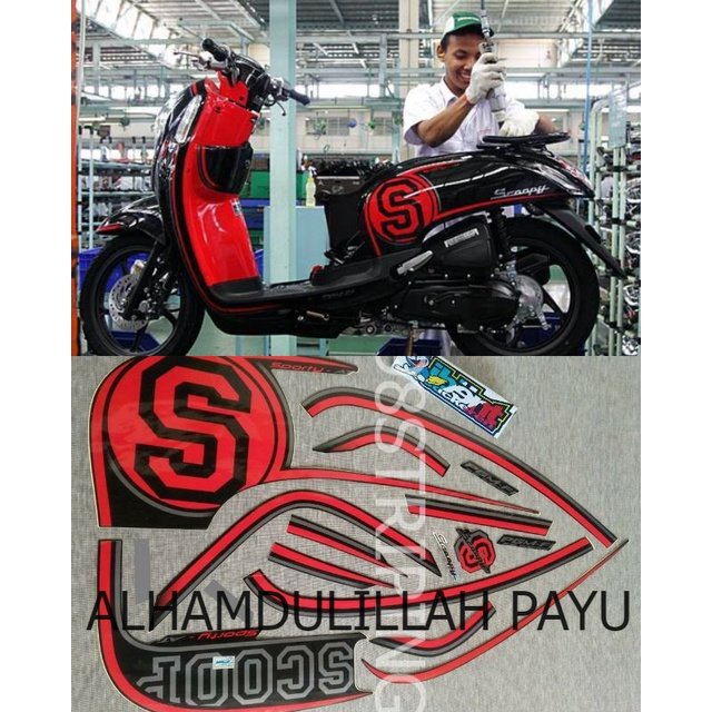 STIKER STRIPING  SCOOPY 2014 STANDAR ORI HONDA  F1 FI MERAH HITAM TAHUN POLET