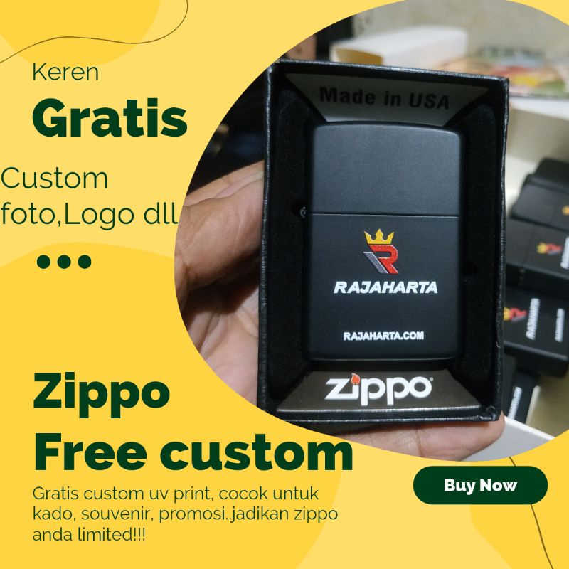 Korek Zippo exclusive gratis custom foto gambar logo