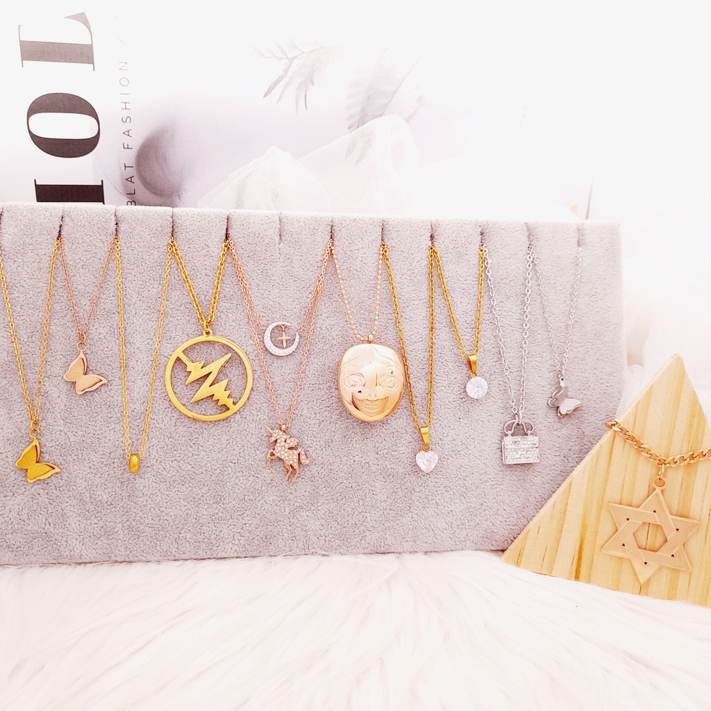 Kalung Titanium Hijab Bulat Kupu Polos Kpop Kdrama Anti Karat Selamanya - BN279