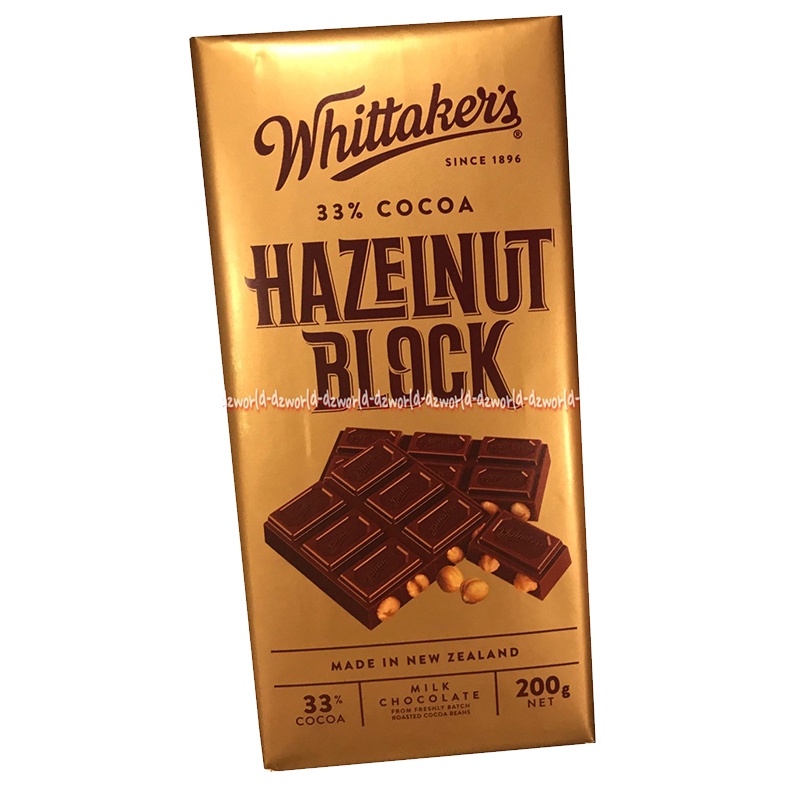 Whittaker's Hazelnut Block 200gr Cokelat Whittakers Witakers Coklat Kacang Hazel Nut Blok Chocolate Milk Chocolate Import New Zealand 200 Gram