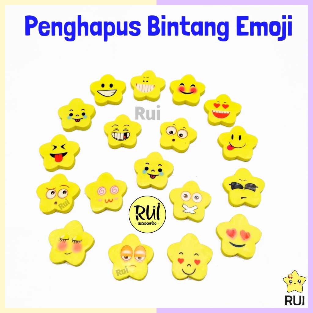 

Star Eraser 1 Set Isi 3 pcs Penghapus Pensil Bintang Gambar Emoji Smile Lucu Hapusan Emoticon