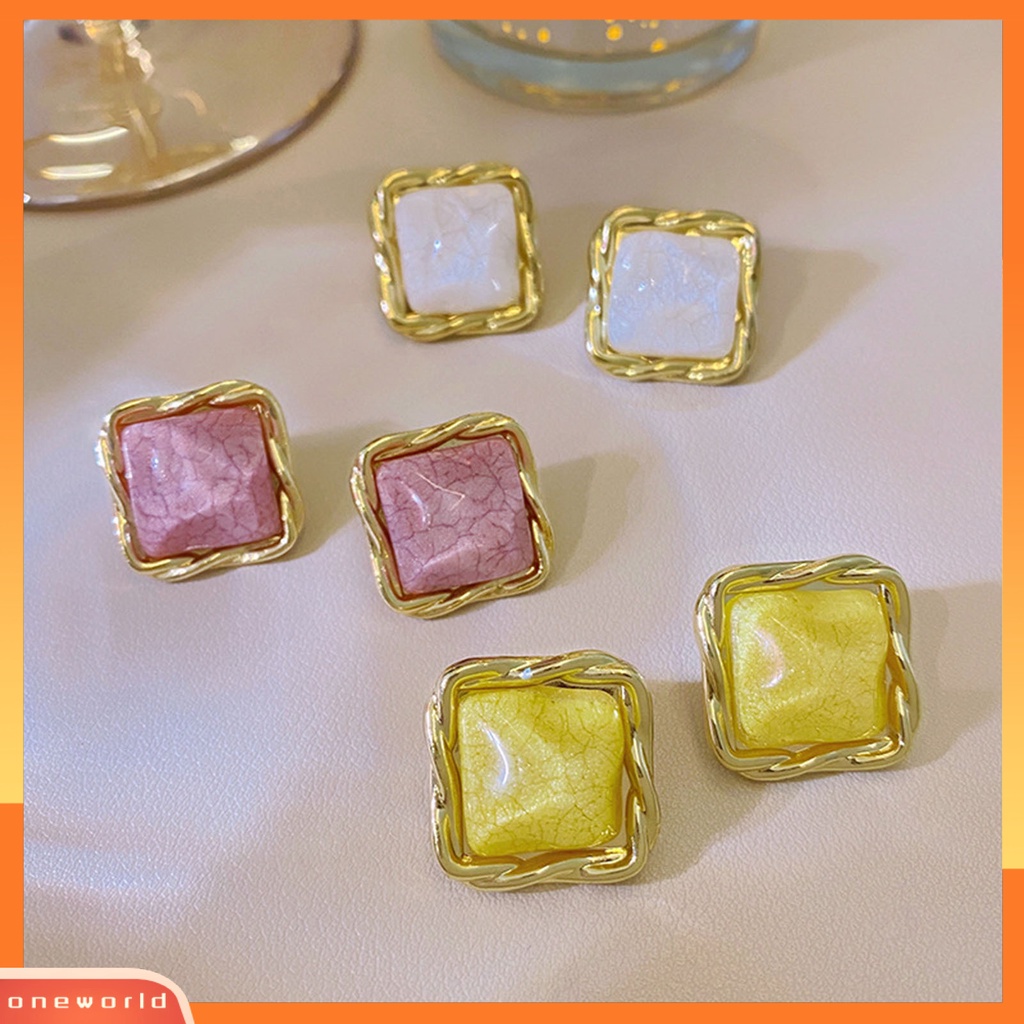 [WONE] 1pasang Ear Studs Square Anggun Temperamen Alloy Wanita Elegan Anting Stud Untuk Perjamuan