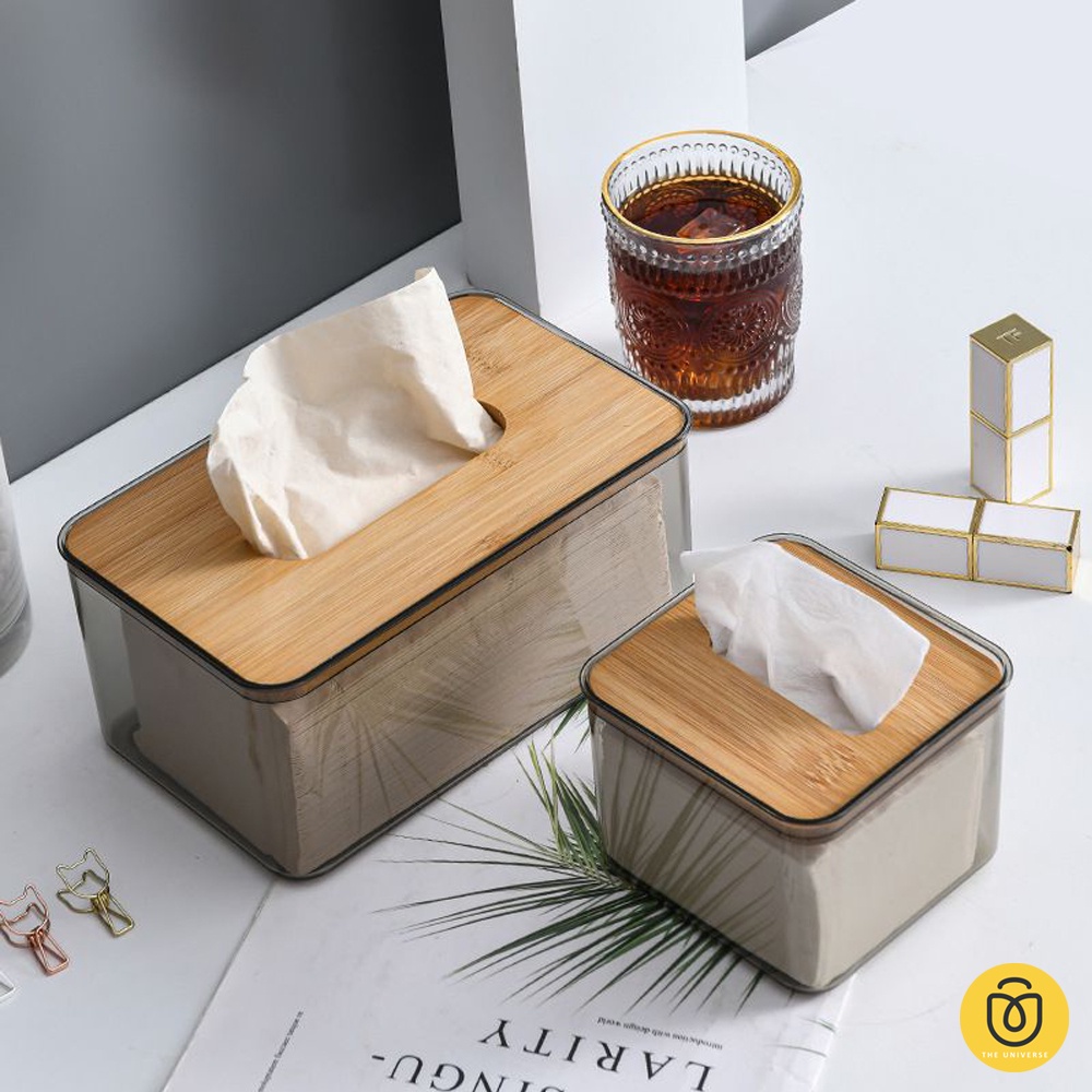 Kotak Tissue Estetik Minimalist Tutup Berbahan Kayu Transparan Modern Kotak Tisu Wadah Tisu - HW095