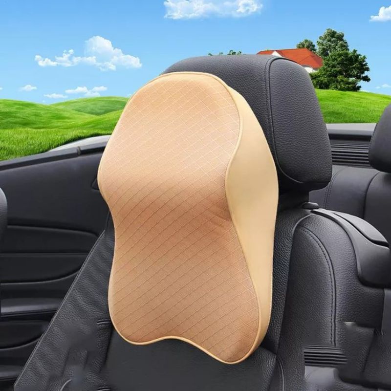 Bantal Leher Bantal Punggung Kursi Mobil Ergonomis Memory Foam Warna Black&amp;Beige