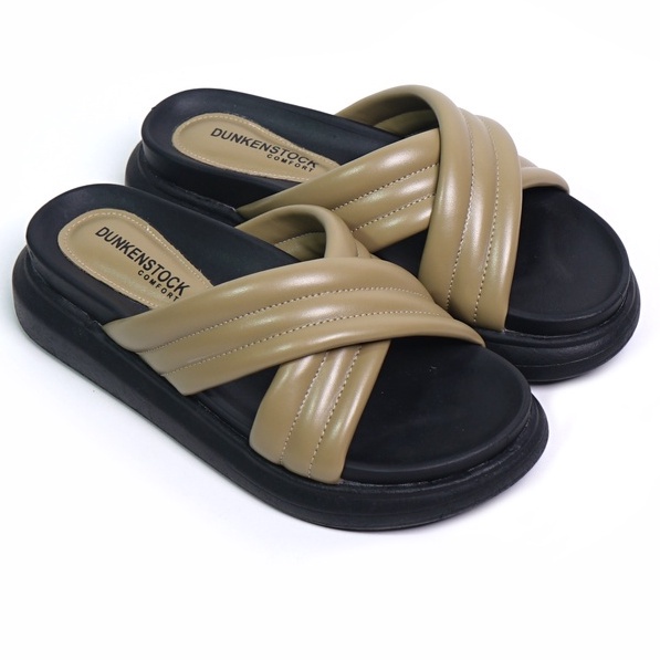 SARASARA YUK - Dunkenstock TIGGO Sandal Wanita Silang Tinggi 5cm Size 36 - 40 Selop Tidak Licin Sendal Beleza Wedges Slop Birken Rumah Belleza 37 38 39 Warna Olive Sage Sara Sara Kekinian Premium Terbaru Shoes Ori Original Mall Official Store