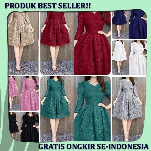 Baju Outfit Pesta Natal /Ds1346 Long Dress Brukat Tile / Maxi Dress Pesta Brukat Tile / Dress Brides