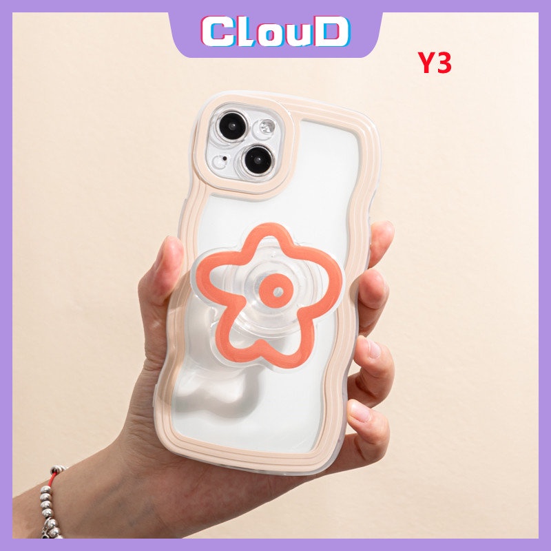 Realme C33 C30 C25Y C25 C35 C15 C20 C11 C21Y C20A C17 8 5 10 9i 5i 9 C3 8Pro 7 C12 C25s 6i 7i 9Pro+8i Macaron Color Wavy Edge Soft Tpu Clear Cover Dengan Dudukan Airbag Stand Bunga