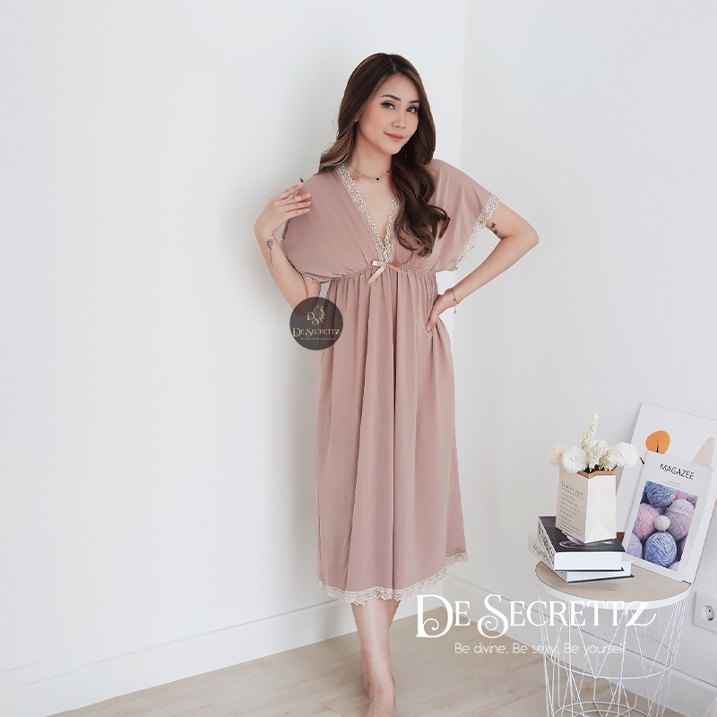 DeSecrettz ZARRA Baju Tidur Wanita Model Long dress, Daster Kekinian Bahan Spandeks Sutra Adem dan Lembut Di Kulit, Bisa Untuk Big Size