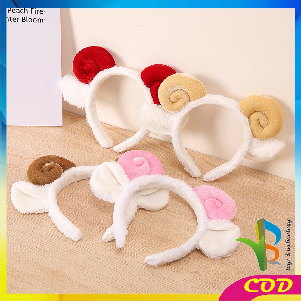 RB-C490 Bando Motif Tanduk Domba Lucu Bahan Lembut / Aksesoris Rambut Wanita / Bandana korea / Headband White Sheep Domba Aries Unik