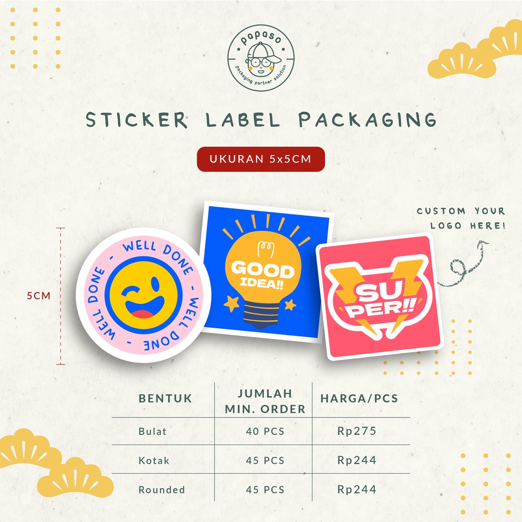 

Sticker Label 5x5cm / Stikcer Kemasan Makanan / Sticker Bulat Kotak / Sticker Segel