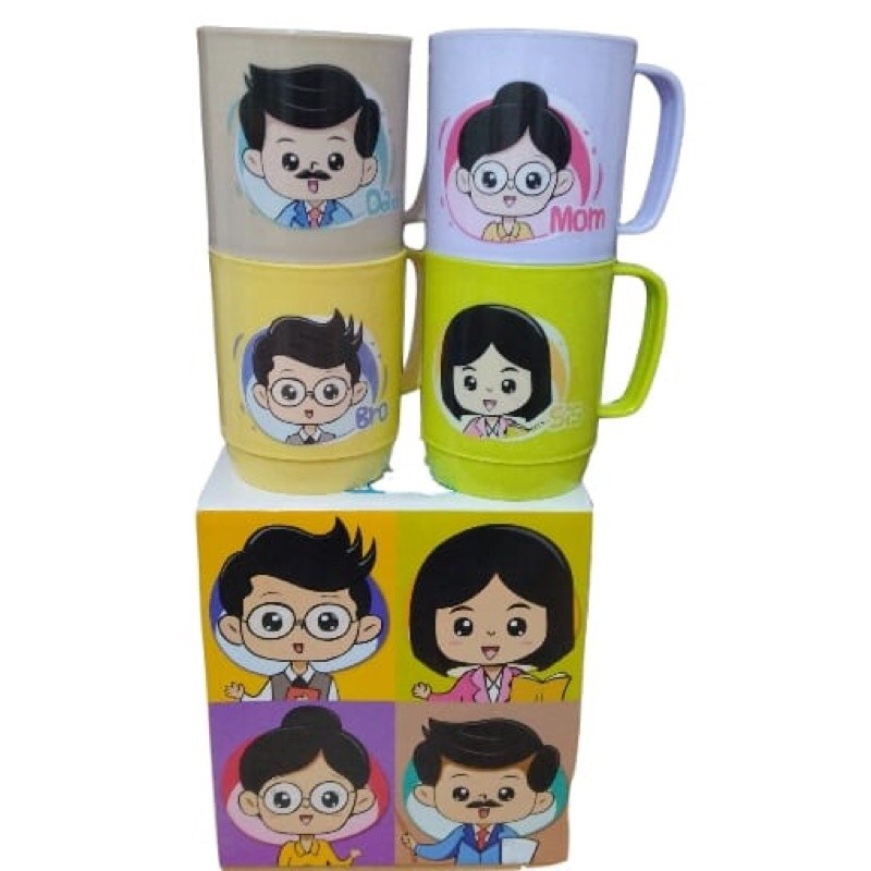 LT- [200GR] GELAS MUG / GELAS CANGKIR PLASTIK KARAKTER MY FAMILI